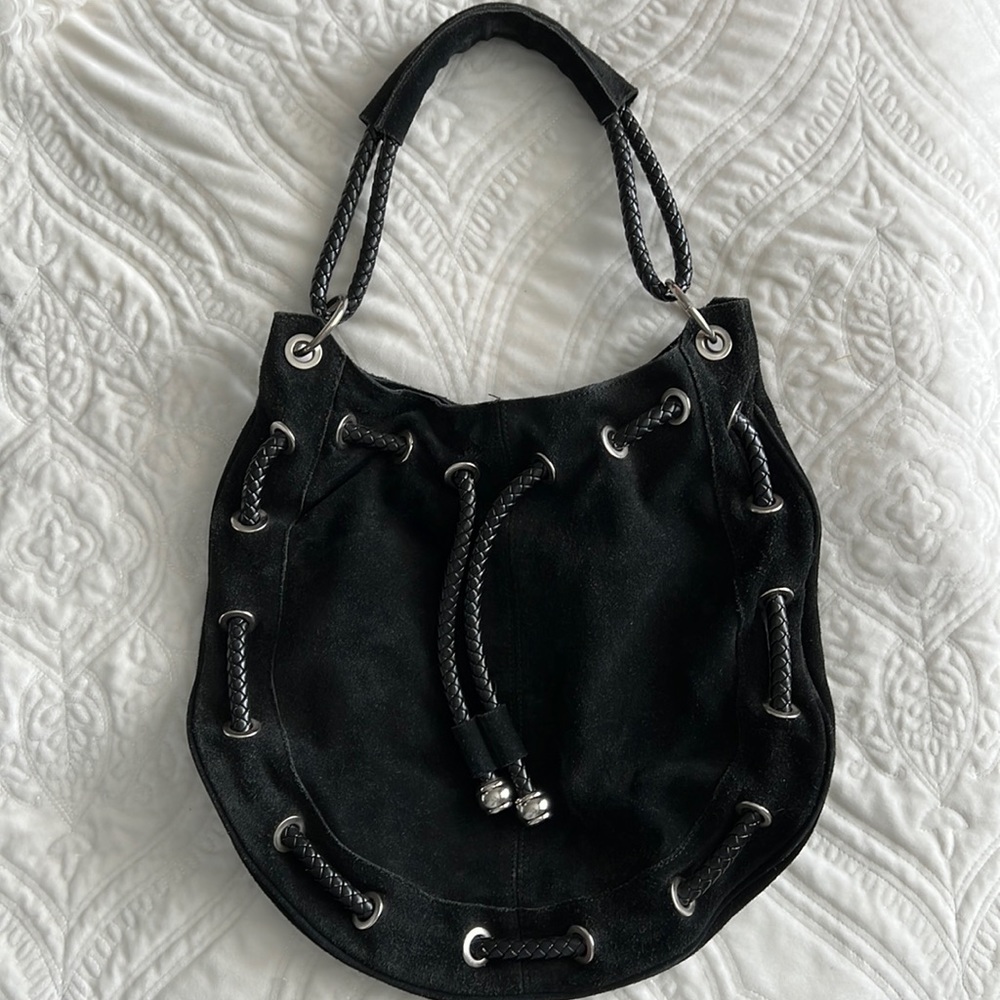 Suede black shoulder bag